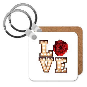 Love lights and roses, Μπρελόκ Ξύλινο τετράγωνο MDF