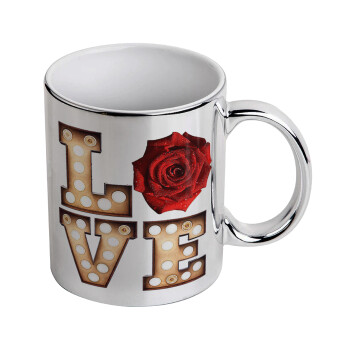 Love lights and roses, Mug ceramic, silver mirror, 330ml