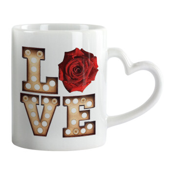 Love lights and roses, Mug heart handle, ceramic, 330ml