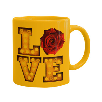 Love lights and roses, Ceramic coffee mug yellow, 330ml (1pcs)