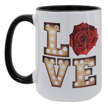 Love lights and roses, Κούπα Mega 15oz, κεραμική Μαύρη, 450ml