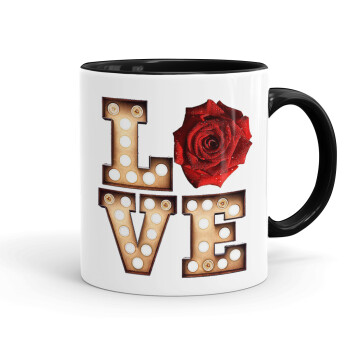 Love lights and roses, Mug colored black, ceramic, 330ml