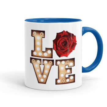 Love lights and roses, Mug colored blue, ceramic, 330ml