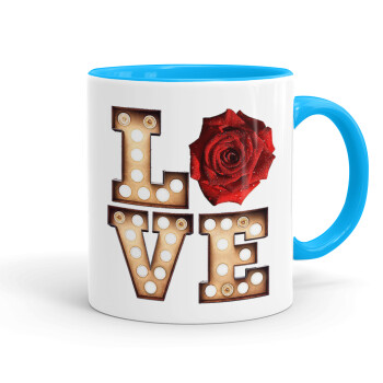 Love lights and roses, Mug colored light blue, ceramic, 330ml