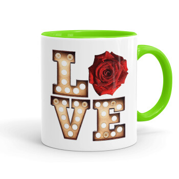 Love lights and roses, Mug colored light green, ceramic, 330ml