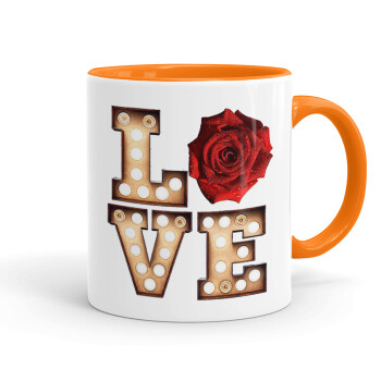 Love lights and roses, Mug colored orange, ceramic, 330ml