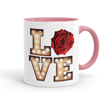 Love lights and roses, Mug colored pink, ceramic, 330ml