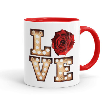 Love lights and roses, Mug colored red, ceramic, 330ml