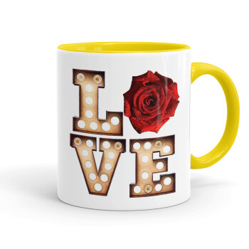 Love lights and roses, Mug colored yellow, ceramic, 330ml