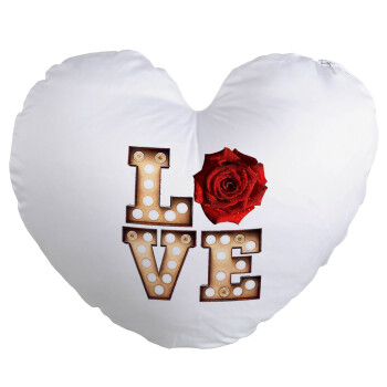 Love lights and roses, Μαξιλάρι καναπέ καρδιά 40x40cm περιέχεται το  γέμισμα