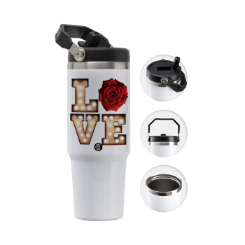 Love lights and roses, Θερμός Ανοξείδωτο 30oz με χερούλι