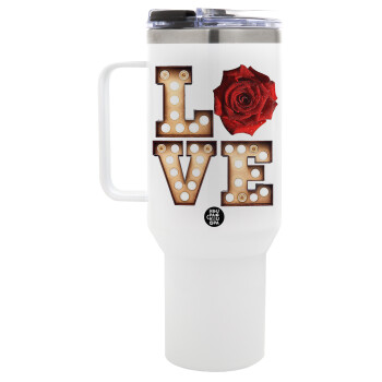 Love lights and roses, Mega Tumbler με καπάκι, διπλού τοιχώματος (θερμό) 1,2L