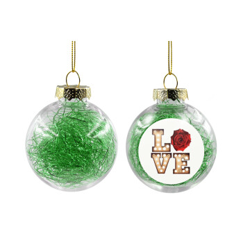 Love lights and roses, Χριστουγεννιάτικη μπάλα δένδρου διάφανη με πράσινο γέμισμα 8cm