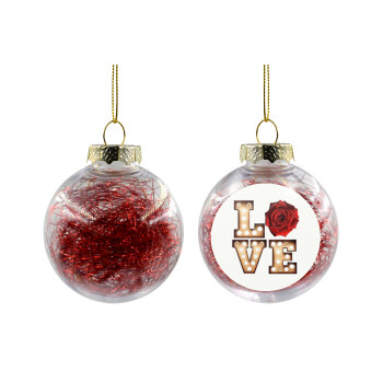 Love lights and roses, Χριστουγεννιάτικη μπάλα δένδρου διάφανη με κόκκινο γέμισμα 8cm