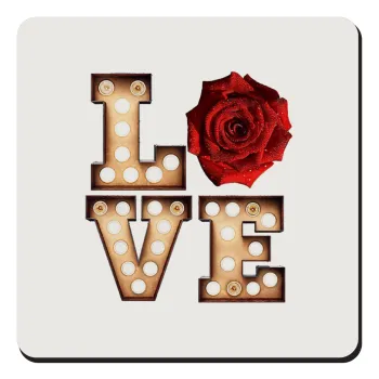 Love lights and roses, Τετράγωνο μαγνητάκι ξύλινο 9x9cm
