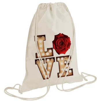 Love lights and roses, Τσάντα πλάτης πουγκί GYMBAG natural (28x40cm)