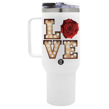 Love lights and roses, Mega Stainless steel Tumbler with lid, double wall 1,2L