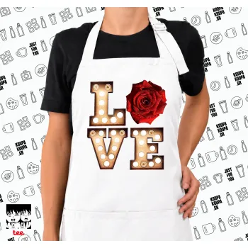 Love lights and roses, Ποδιά μακριά Σεφ ολόσωμη με τσέπες white (ΕΝΗΛΙΚΩΝ)