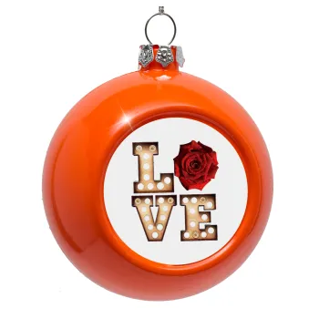 Love lights and roses, Στολίδι Χριστουγεννιάτικη μπάλα δένδρου Πορτοκαλί 8cm