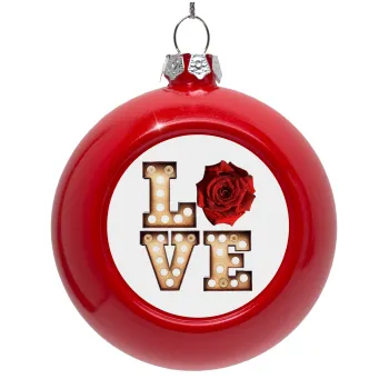 Love lights and roses, Red Christmas tree ornament bauble 8cm