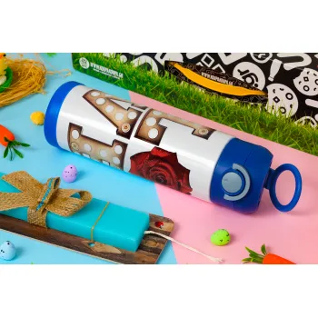 Love lights and roses, Easter candle, Childrens hot water bottle, stainless steel, with safety straw, BLUE (500ml)