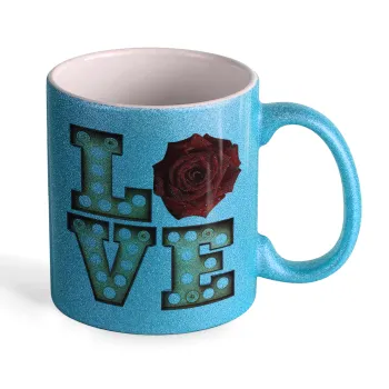Love lights and roses, Κούπα Σιέλ Glitter που γυαλίζει, κεραμική, 330ml