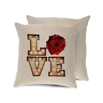 Love lights and roses, Μαξιλάρι καναπέ ΛΙΝΟ 40x40cm περιέχεται το  γέμισμα