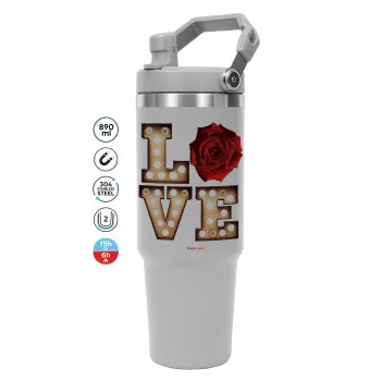 Love lights and roses, GREY color, 890ml (30oz) stainless Steel Tumbler with Handle