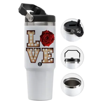 Love lights and roses, Θερμός Ανοξείδωτο 30oz με χερούλι