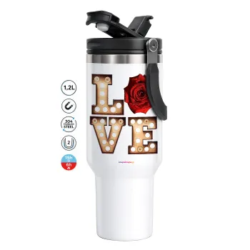 Love lights and roses, Mega Stainless steel Tumbler with lid, double wall 1,2L