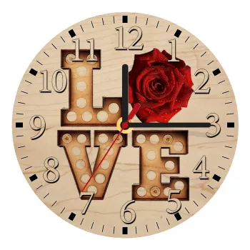 Love lights and roses, Ρολόι τοίχου ξύλινο plywood (20cm)