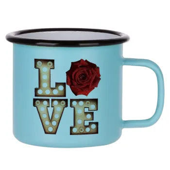 Love lights and roses, Κούπα Μεταλλική εμαγιέ ΜΑΤ σιέλ 360ml