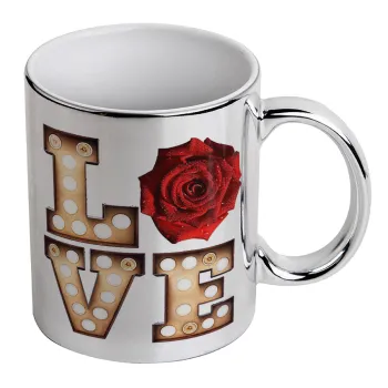 Love lights and roses, Κούπα κεραμική, ασημένια καθρέπτης, 330ml