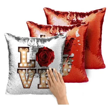 Love lights and roses, Μαξιλάρι καναπέ Μαγικό Κόκκινο με πούλιες 40x40cm περιέχεται το γέμισμα