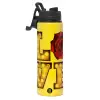 Metallic water bottle with safety lid, 850ml aluminum