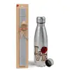 Easter Set, metallic Inox water bottle (750ml) & aromatic flat Easter candle (30cm) (GRAY)