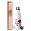 Easter Set, metallic stainless steel water bottle (750ml) & scented flat Easter candle (30cm) (PINK)