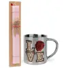 Easter Set, metallic thermal cup (300ml) & aromatic flat Easter candle (30cm) (PINK)
