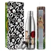 Easter Set, metallic stainless thermos flask (500ml) & scented flat Easter candle (30cm) (GRAY)