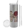 Tumbler stainless steel Silver 600ml, with metal straw & cleaning brush