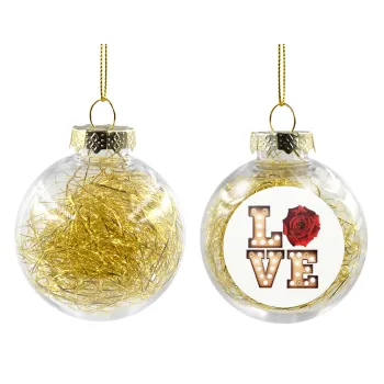 Love lights and roses, Transparent Christmas tree ball ornament with gold filling 8cm