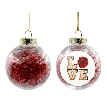 Love lights and roses, Transparent Christmas tree ball ornament with red filling 8cm