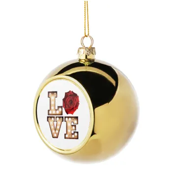 Love lights and roses, Golden Christmas tree ball ornament 8cm