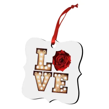 Love lights and roses, Christmas ornament polygon wooden 7.5cm