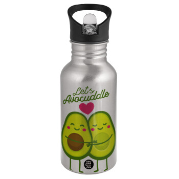 Let's avocuddle, Water bottle Silver with straw, stainless steel 500ml