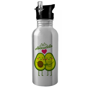 Let's avocuddle, Water bottle Silver with straw, stainless steel 600ml