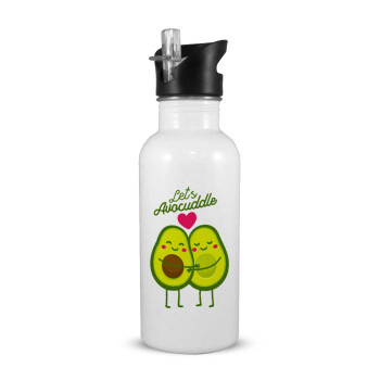Let's avocuddle, White water bottle with straw, stainless steel 600ml