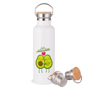 Let's avocuddle, Stainless steel White with wooden lid (bamboo), double wall, 750ml