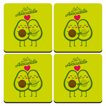 Let's avocuddle, ΣΕΤ 4 Σουβέρ ξύλινα τετράγωνα (9cm)