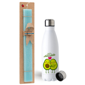 Let's avocuddle, Easter Set, metallic stainless steel water bottle (750ml) & aromatic flat Easter candle (30cm) (TURQUOISE)